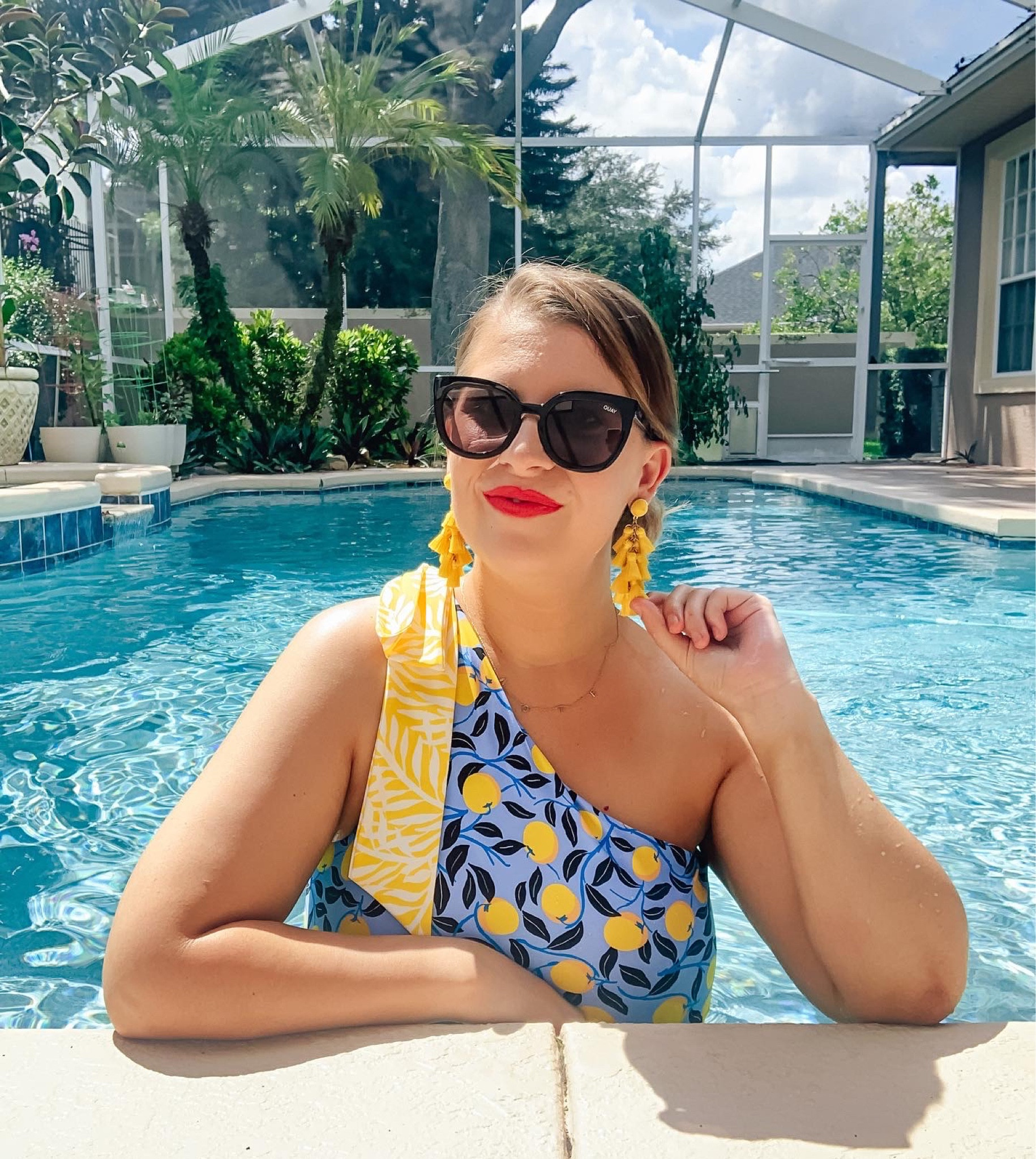 Summersalt lemon swimsuit - love the one shoulder and bow! Sunglasses are Quay Australia! 

#LTKunder50 #LTKcurves #LTKswim
