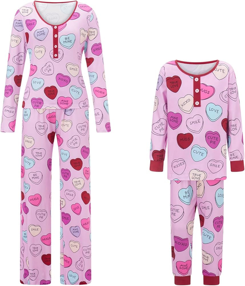 Multitrust Mommy and Me Valentines Pjs Matching Sets Long Sleeve Shirt Tops and Pants Mama and Me... | Amazon (US)