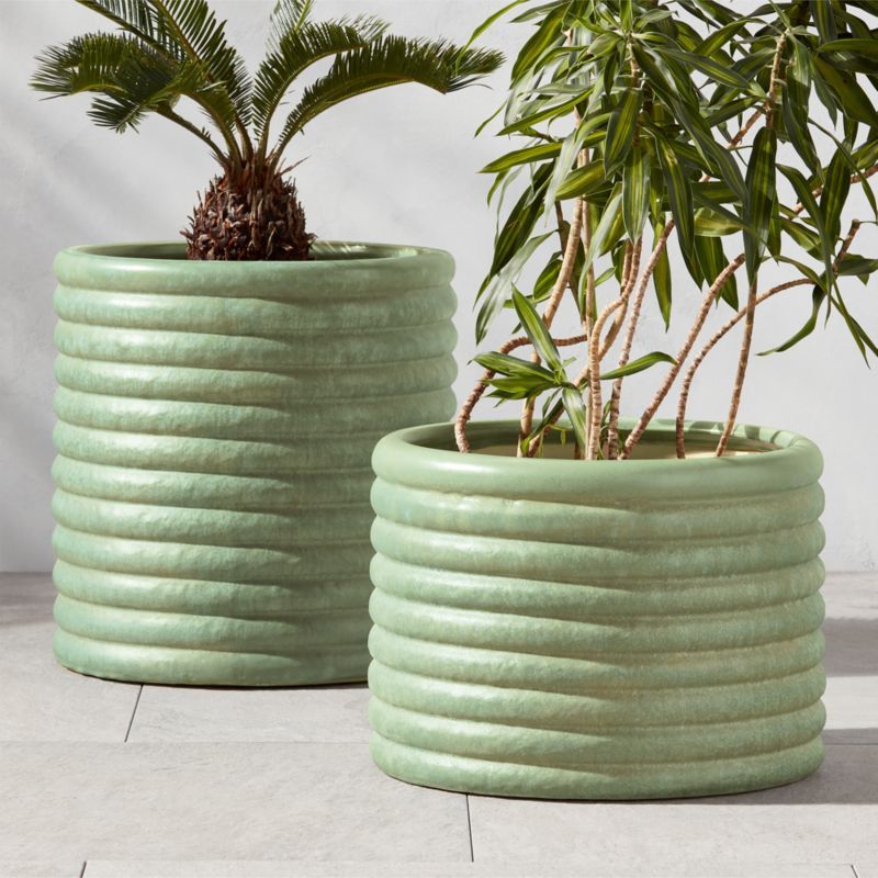 Ribbed Forest Green Indoor/Outdoor Planters | CB2 | CB2