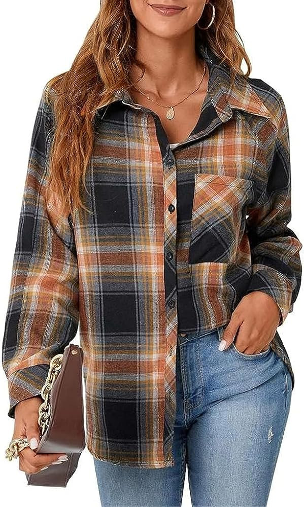 Acesulu Oversized Flannel Shirts for Women Button Down Long Sleeve Drop Shoulder Buffalo Plaid Bl... | Amazon (US)