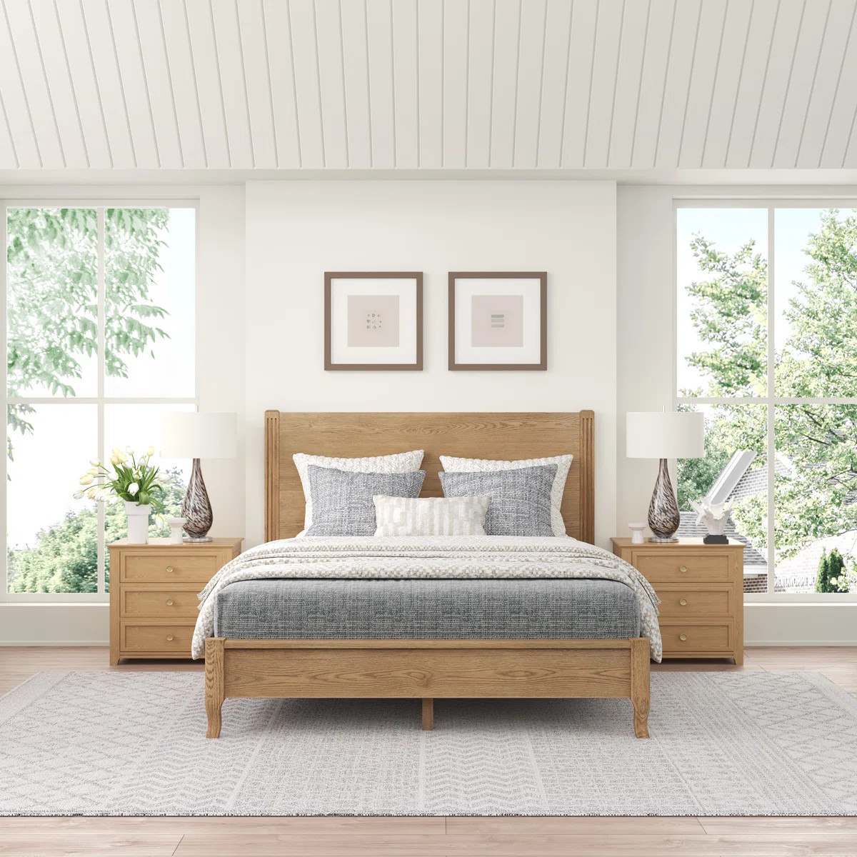 Solid Bed Natural Solid Panel Bed , High Quality Red Oak Solid Bed, Suitable For Bedrooms, Guest ... | Wayfair North America