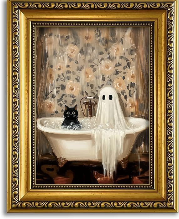 YD&YZY Vintage Halloween Wall Art Ghost Bathroom Wall Decor Painting | Amazon (US)