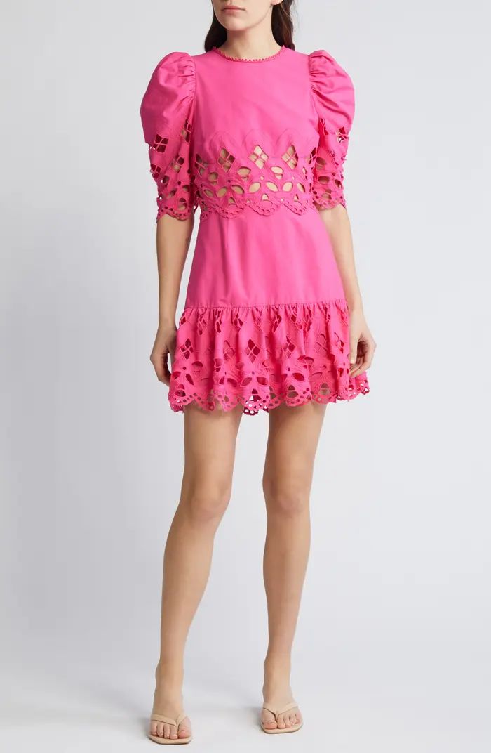 Auroette Eyelet Puff Sleeve Cotton Poplin Dress | Nordstrom