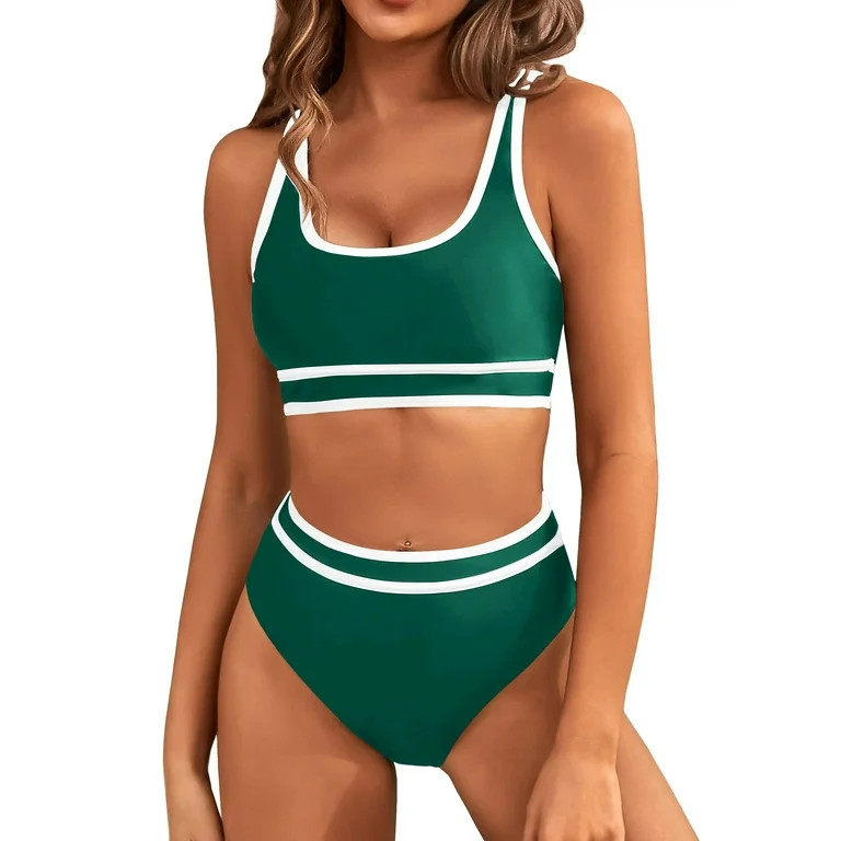 MOSHU High Waisted Womens Bikini Sets Sporty Two Piece Swimsuits for Women Color Block High Cut B... | Walmart (US)