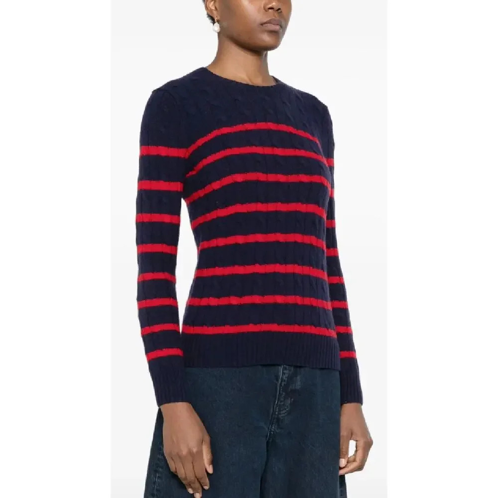 LAUREN Ralph Lauren Black Red Stripe Cable Knit Sweater Size Medium Women's | Poshmark