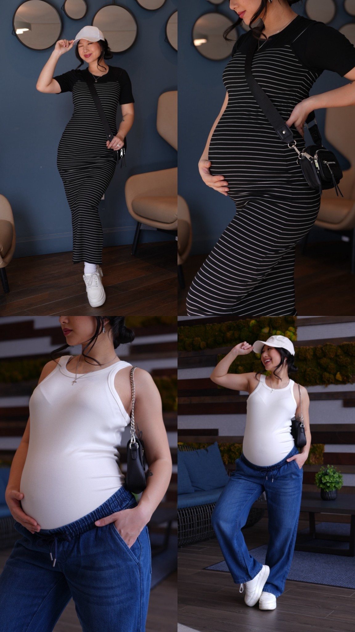 #AD Seraphine code: VANESSA10 
Striped Maxi Dress: size XS
Black T-Shirt: size XS
Drawstring Jeans: size US 2
White Tank: size S

#LTKootd #LTKmomlife #LTKBump