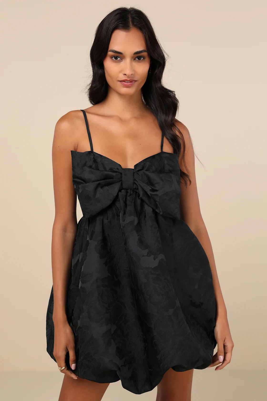 Coquettish Charm Black Bubble-Hem Bow Mini Dress With Pockets | Lulus