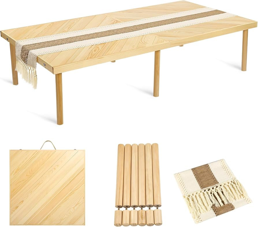 Folding Picnic Table with Table Runner, Portable Boho Low Picnic Table for Indoor Outdoor, 60" x ... | Amazon (US)