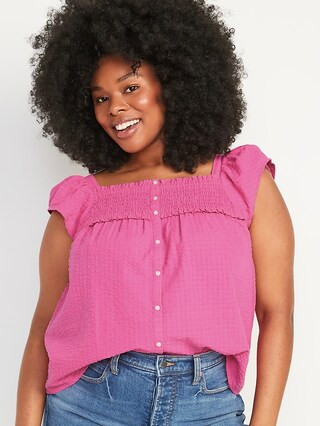 Flutter-Sleeve Smocked Seersucker Swing Blouse for Women | Old Navy (US)