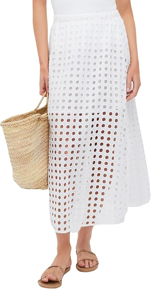 Womens Casual Cotton Long Eyelet Maxi Skirt A Line Hollow Out High Waist Summer Beach Skirt with ... | Amazon (US)