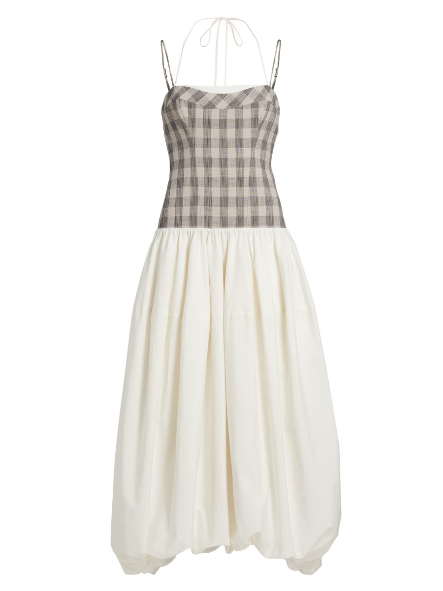 SIMKHAI Pfeiffer Checked Bustier Midi-Dress | Saks Fifth Avenue | Saks Fifth Avenue