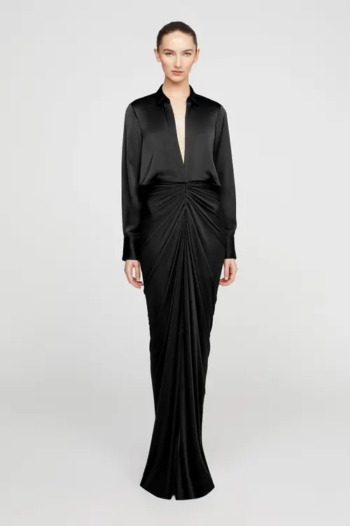 HALSTON Katrine Jersey And Satin Gown in Black at Nordstrom, Size 8 | Nordstrom