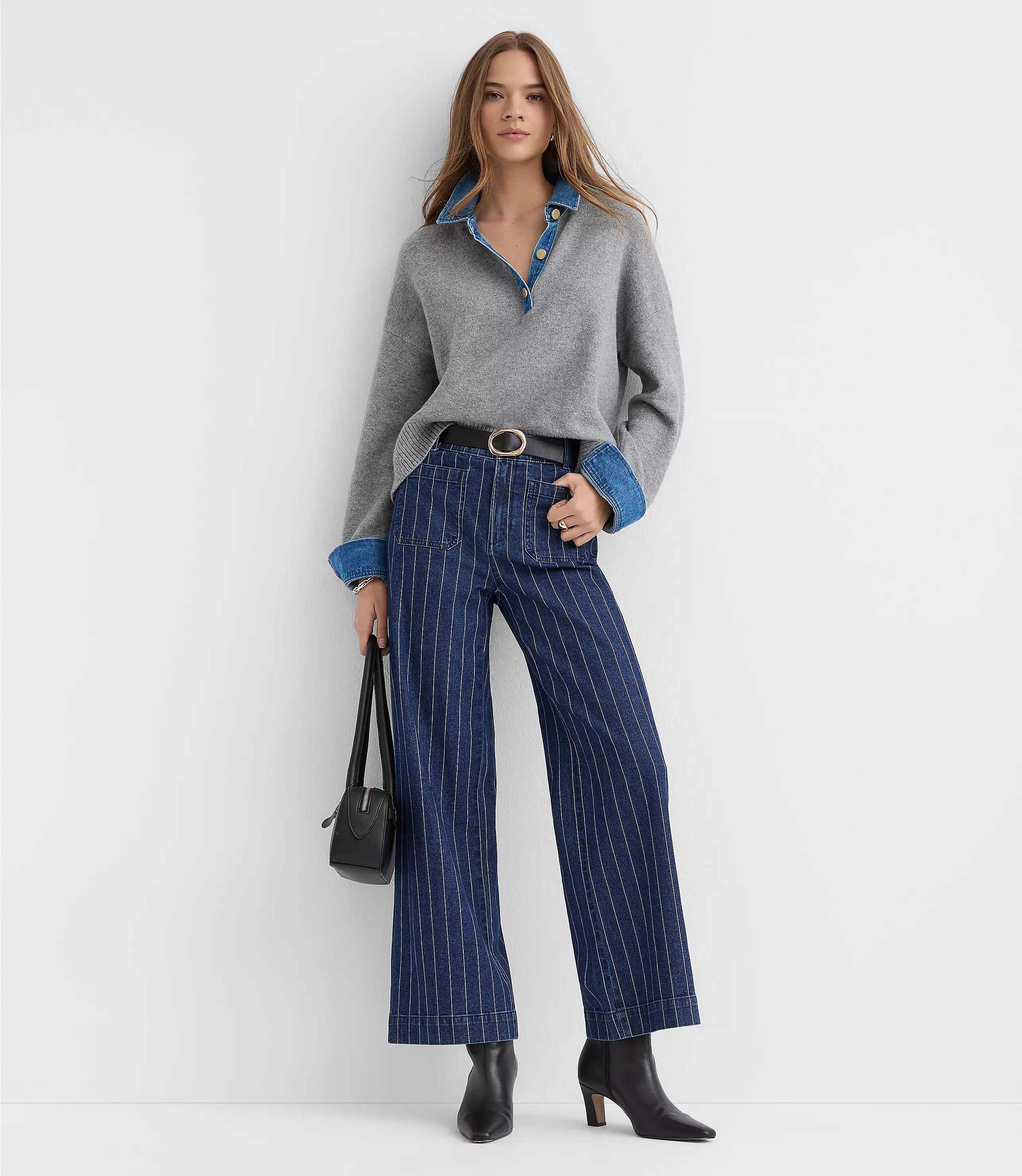 Palmer Wide Leg Pants in Pinstripe | LOFT