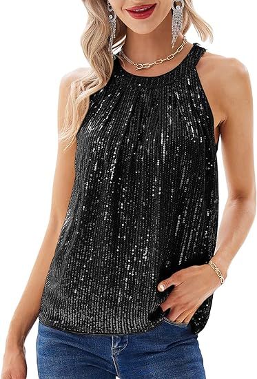 GRACE KARIN Sequin Halter Tops for Women Sleeveless Dressy Sparkle Tank Camisole Tops Party Club ... | Amazon (US)