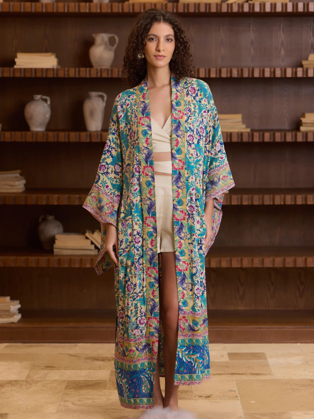 Green Floral Cotton Kimono Robe | ulivary