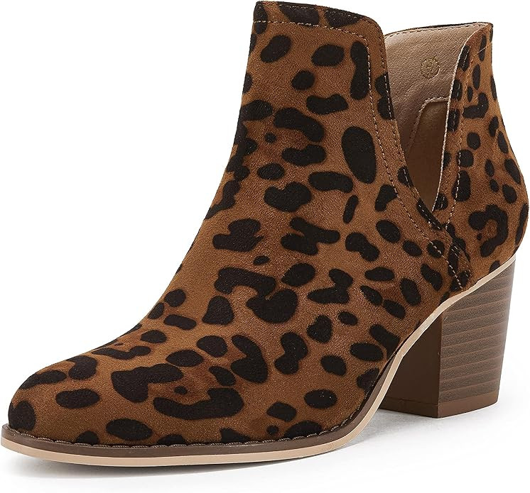 Womens Cutout Chelsea Ankle Boots Slip on Closed Toe Stacked Chunky Block Heel Booties | Amazon (US)