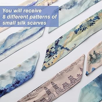 Women's handbag scarf, 8 stylish long silk bandanas, summer light fashion accessory scarves | Amazon (US)
