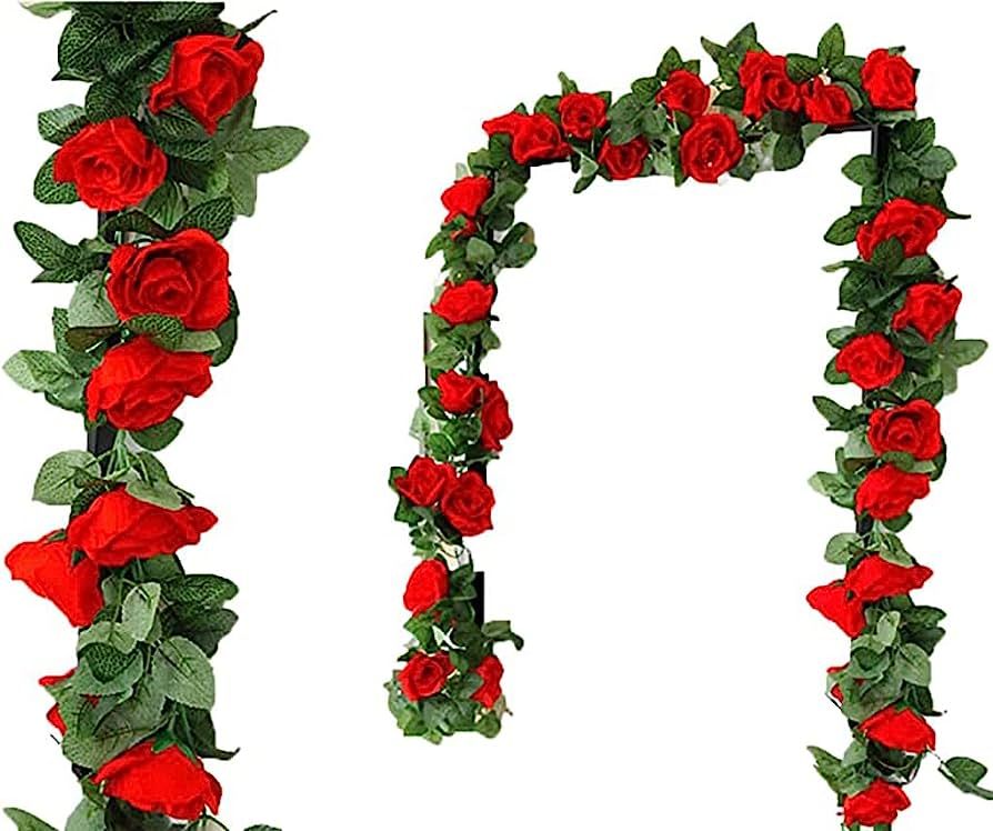 LNHOMY Lannu 2PCS 15 FT Artificial Rose Vine Garland Flowers Fake Flower Plants for Wedding Home ... | Amazon (US)