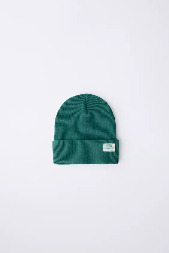 RIBBED KNIT BEANIE WITH LABEL | Zara UK