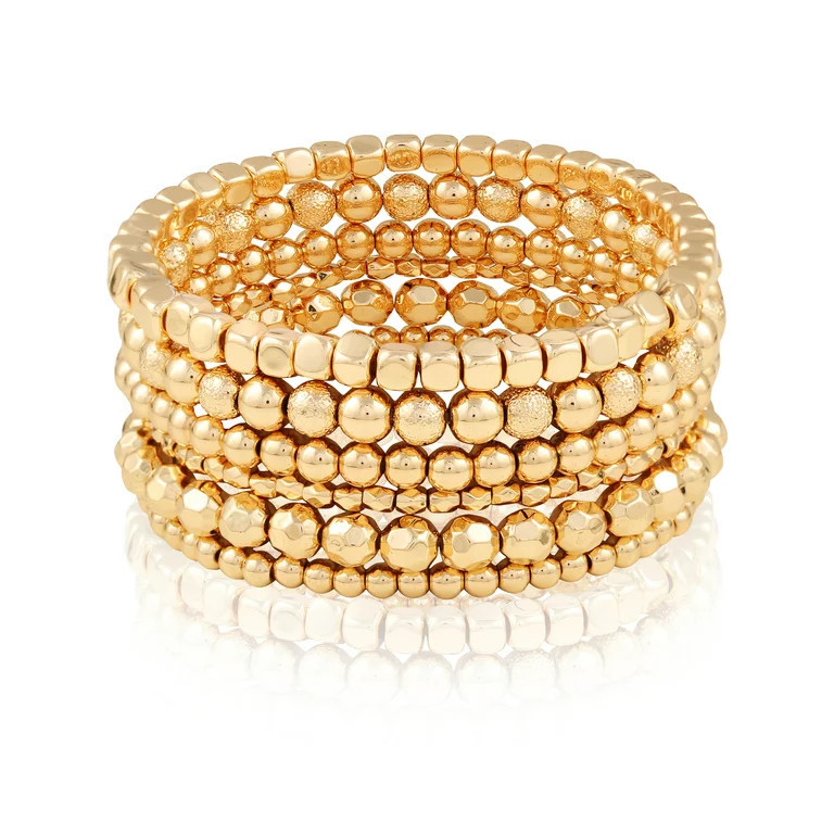 Time and Tru Women's Gold-Tone Beaded Stretch Bracelet Set, 6-Piece, Walmart Bracelets, WalmartOotd  | Walmart (US)