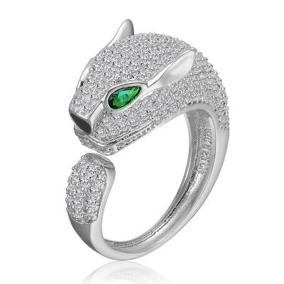 Guili Panther Head Open Band Ring with Emerald Green and Clear Cubic Zirconia Accents for a Fierce, Stylish, and Eye-Catching Statement Look, Size 7 | Target