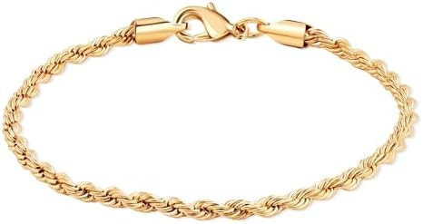 Barzel 18K Gold Plated Rope Chain Bracelet - Made In Brazil | Amazon (US)