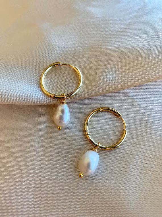 Pearl Hoop Earrings  Baroque Pearl Earrings  Dangle Hoop | Etsy | Etsy (US)
