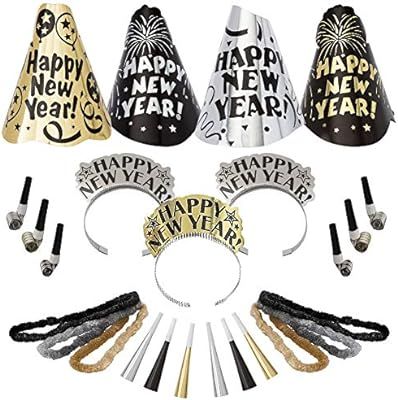 Amscan Evening Sparkle 2021 New Year's Eve Party Kit for 50, Includes Cone Hats and Glitter Tiara... | Amazon (US)