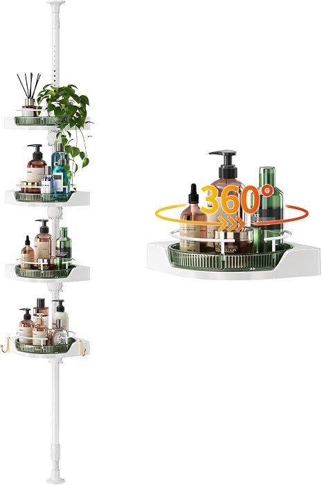 360\u00b0 Rotating Shower Caddy Tension Pole with 4-Tier Rustproof Lazy Susan 35-128 Inch No Dril... | Amazon (US)