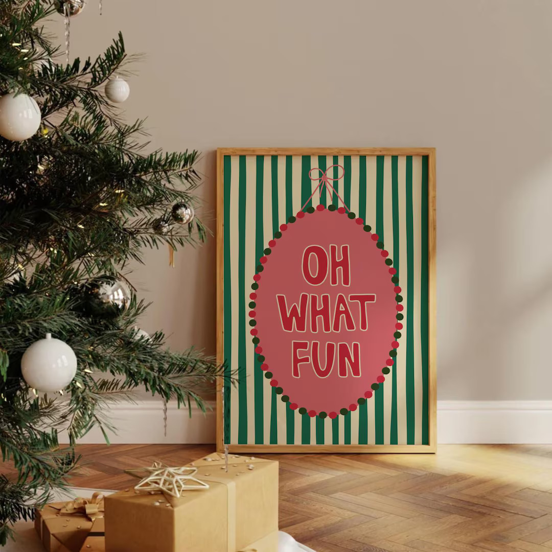 Oh What Fun Print Coquette Pink Christmas Print Preppy Christmas Wall Art Trendy Holiday Wall Art... | Etsy (US)
