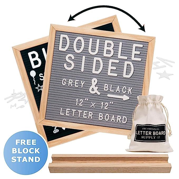 Felt Letter Board 12x12 | Double Sided Letter Board - Gray & Black | Fully Clean Cut Letters, Oak... | Amazon (US)