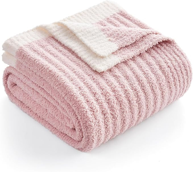 Snuggle Sac Pink Throw Blanket for Couch, Soft Cozy Ribbed Fluffy Blankets for Women, Warm Microf... | Amazon (US)