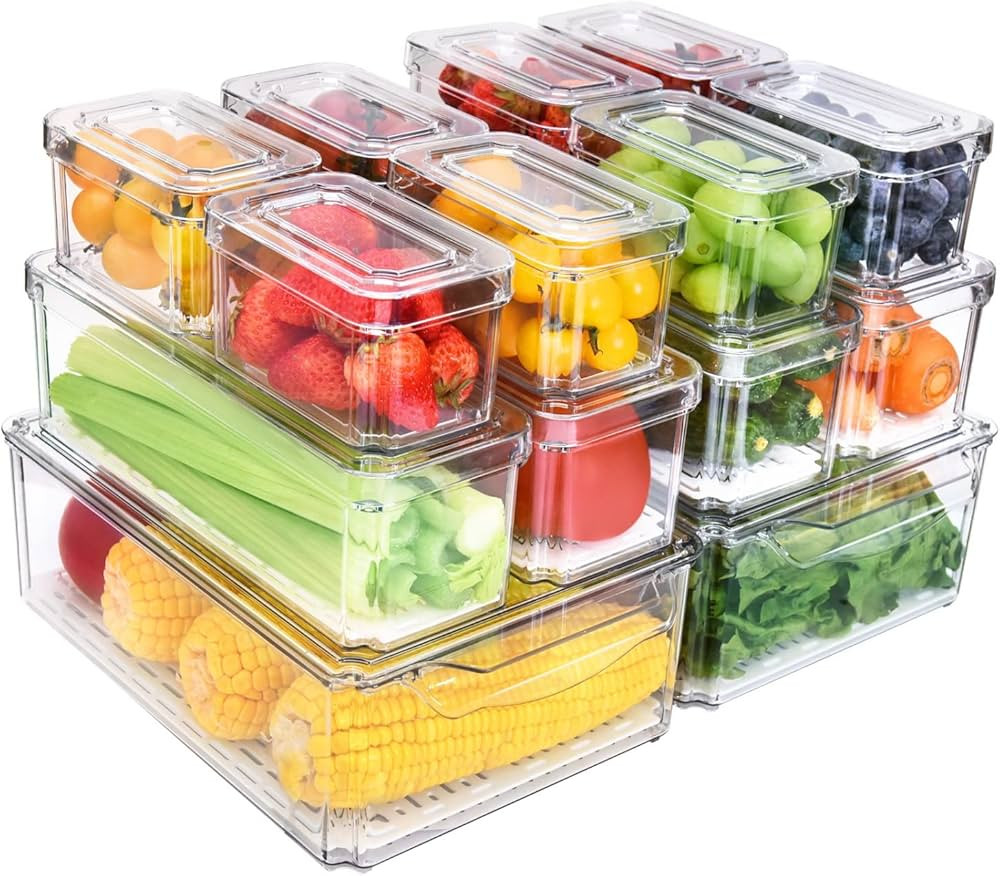 Pomeat 14 Pack Fridge Organizer with Lid, Stackable Refrigerator Organizer Bins, BPA-Free Fridge ... | Amazon (US)