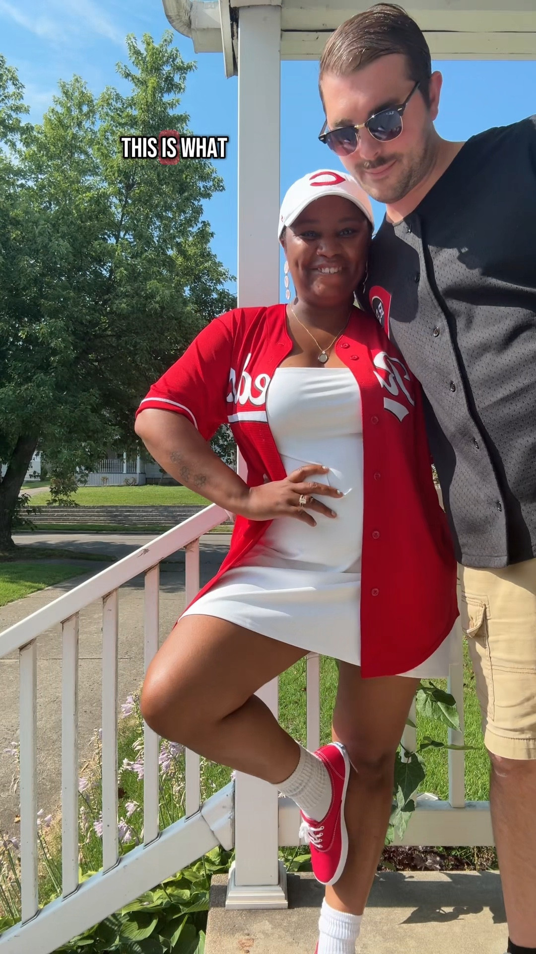 White exercise dress and red meds 