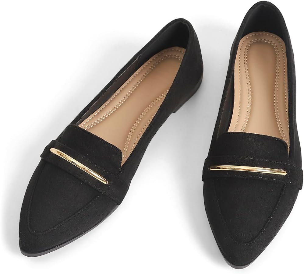 Comfortable Leather Suede Slip On Loafer Flats for Women Casual Work Flat Shoes Women's Pointed T... | Amazon (US)