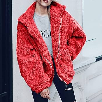 Women Winter Outercoat Loose Fleece Thicken Long Sleeve Solid Color Coat Zipper Pocket Outwear Da... | Amazon (US)