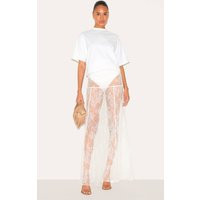 White Knicker Insert Floral Lace Sheer Maxi Skirt | PrettyLittleThing US