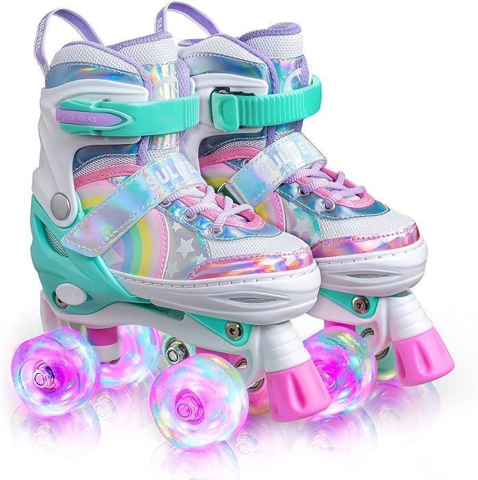 SULIFEEL Rainbow Unicorn 4 Size Adjustable Light up Roller Skates for Girls Boys for Kids | Amazon (US)