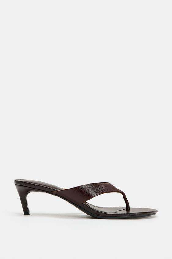 LEATHER KITTEN-HEEL SANDALS | Zara UK