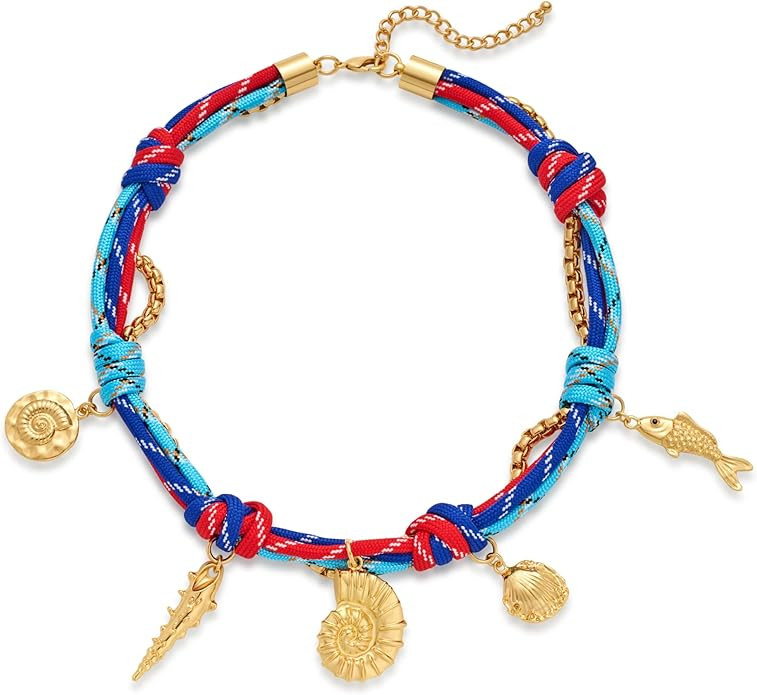 Gold Sea Shell Charms Necklace For Women With Trendy Hand Braided Rope Seashell Conch Necklace Su... | Amazon (US)