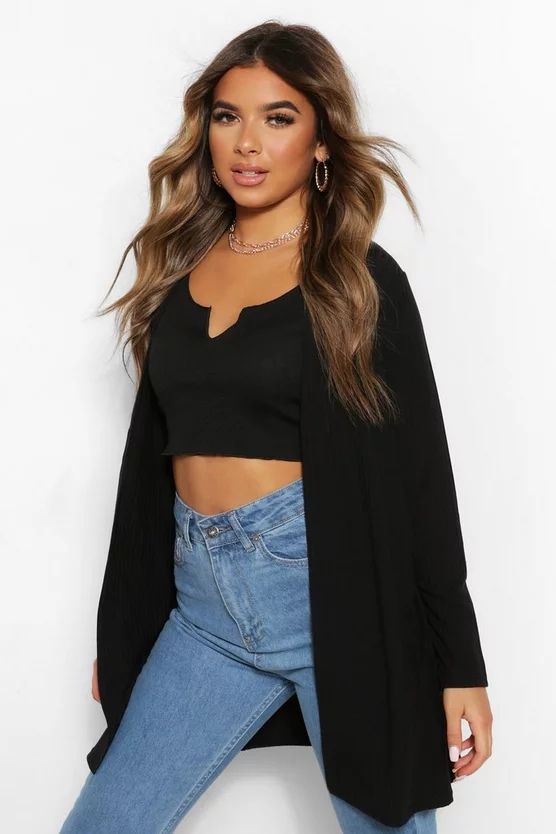 Petite Soft Rib Knitted Maxi Cardigan | Boohoo.com (US & CA)