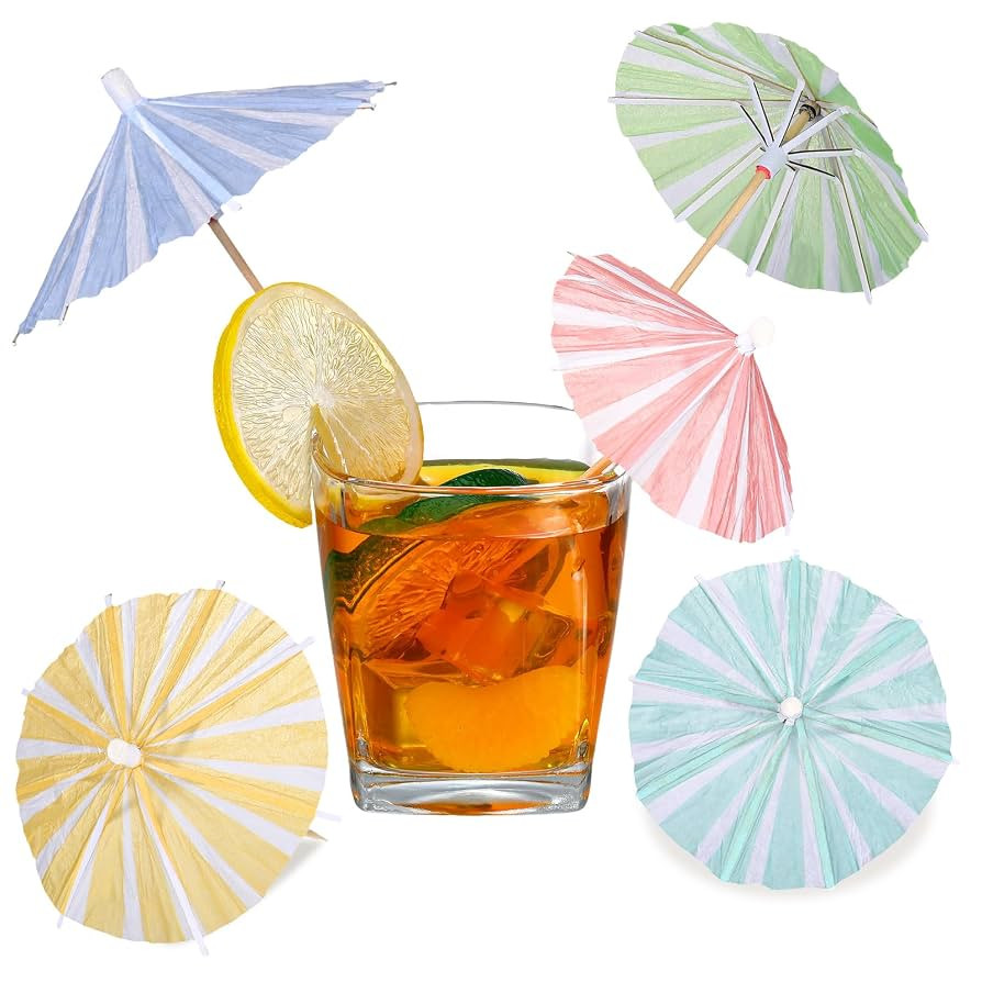 Cunhill 150 Pcs Drink Umbrellas Cocktail Picks Vertical Stripes Mini Umbrellas for Drinks Paper P... | Amazon (US)