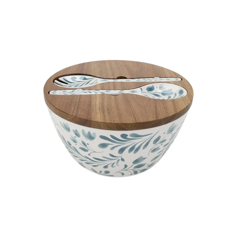 Better Homes & Gardens 4-Piece Bamboo Melamine Salad Serving Bowl and Utensil Set with Acacia Woo... | Walmart (US)