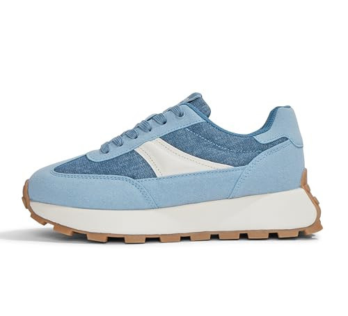 LUCKY STEP Women's Platform Retro Sneakers Classic Trainers Casual Footwear Tennis Running Chunky Lace-up Stylish Walking Shoes(Denim Blue,6.5) | Amazon (US)