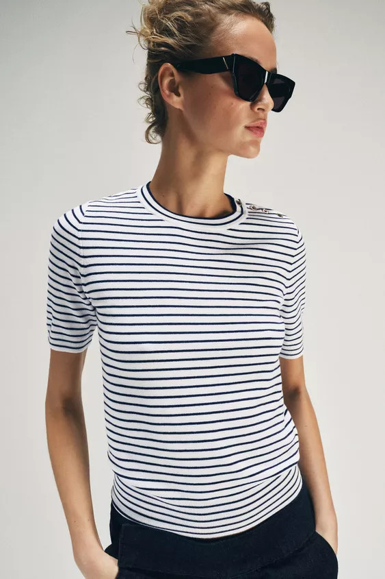 STRIPED SHORT SLEEVE KNIT JUMPER | Zara US