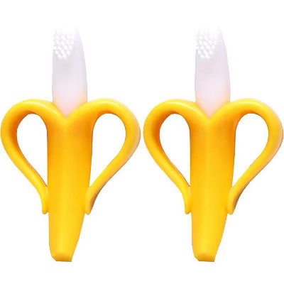 Maison Infant Banana Teether, Self-Soothing Pain Relief Soft Silicone Teething Toy Yellow (2 Pack) | Target