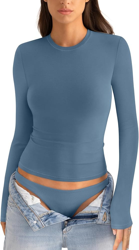 EasyGala Womens Cotton Long Sleeve Shirts Crew Neck Fitted Basic Going Out Outfits Undershirt Spr... | Amazon (US)