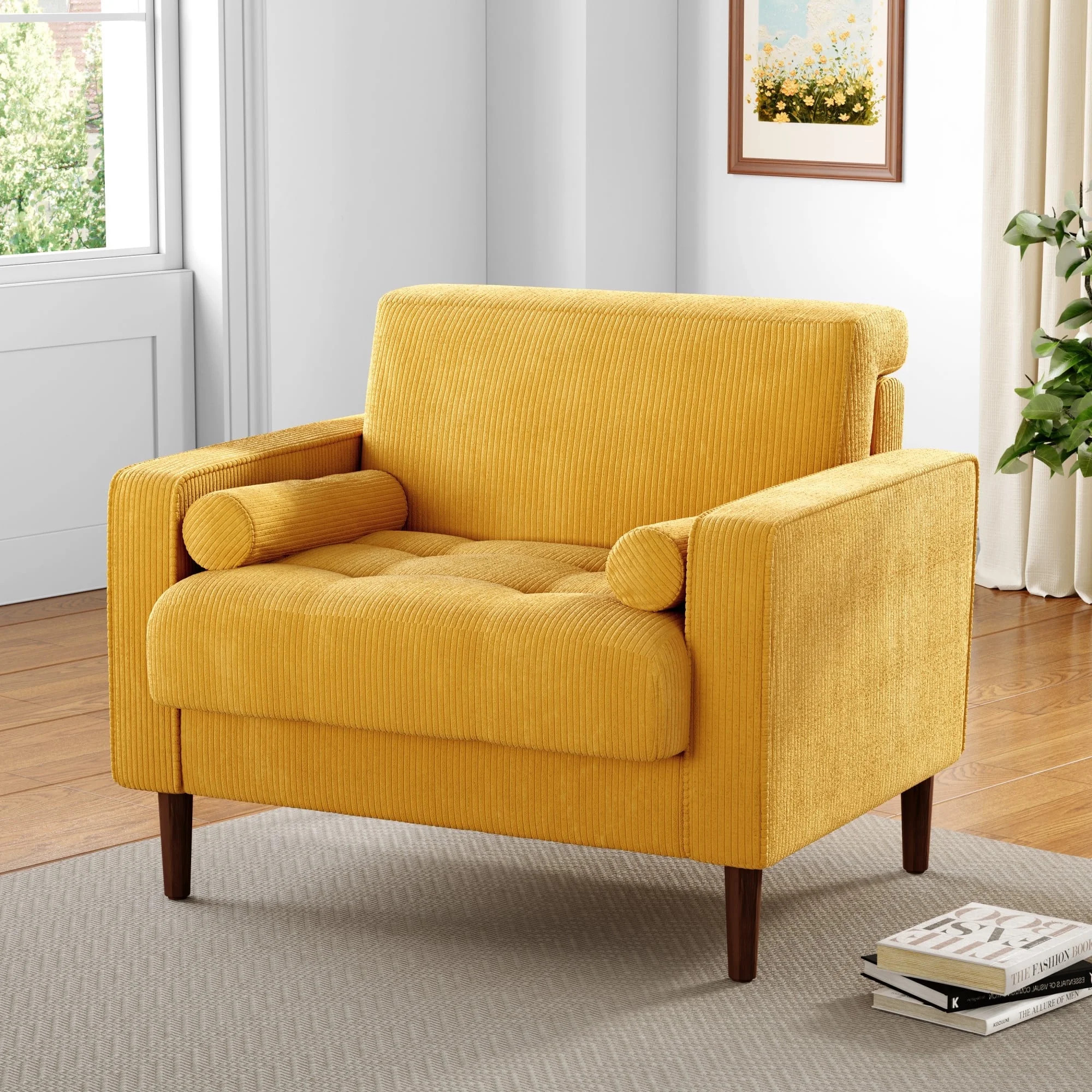 DREAMSIDEA Modern Upholstered Corduroy Accent Chairs Comfy Armchair Reading Chair with Pillows fo... | Walmart (US)