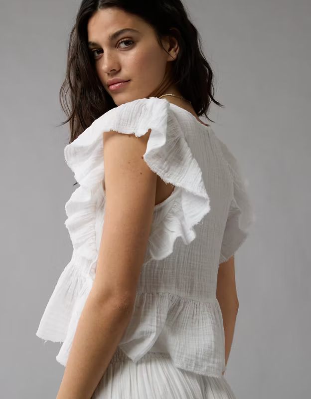 AE Ruffled Babydoll Blouse | American Eagle Outfitters (US & CA)