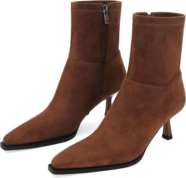 Womens Kitten Heel Ankle Boots Pointed Toe Dressy Booties | Amazon (US)